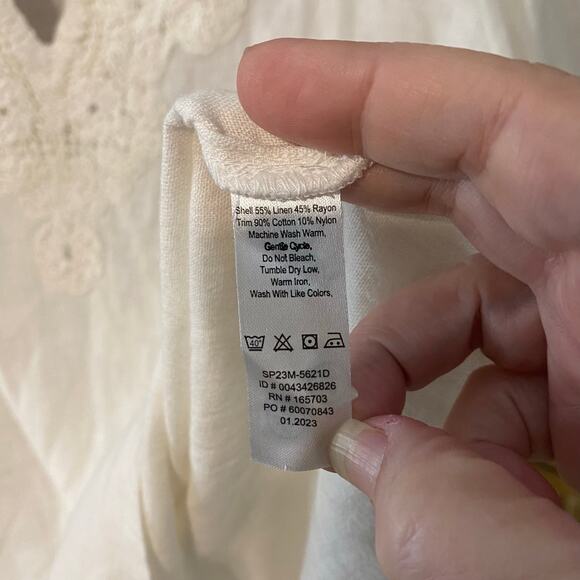 Calligraphie Linen Blend Embroidered Peasant Blouse in Ivory Size Large boho - Picture 6 of 7